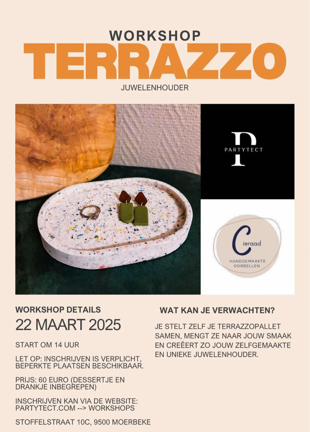 Workshop Terrazzo €60 (voorschot €30, dag zelf andere €30)