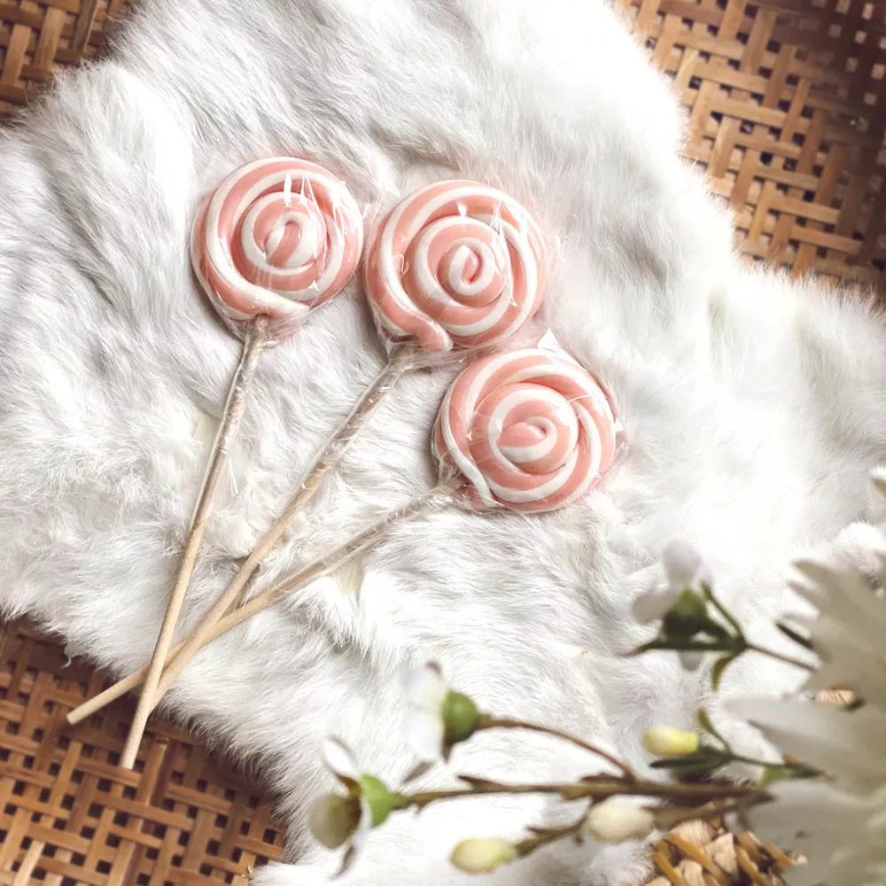 Lolly met strepen roze en wit