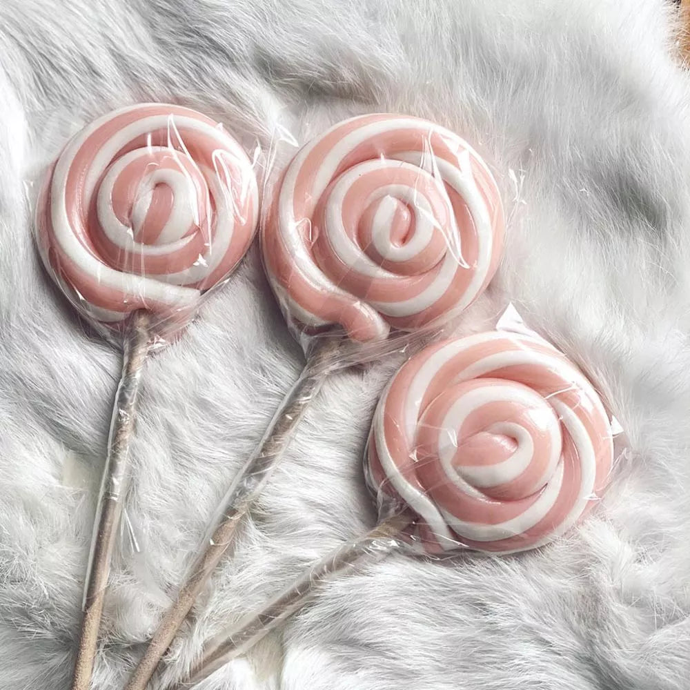 Lolly met strepen roze en wit