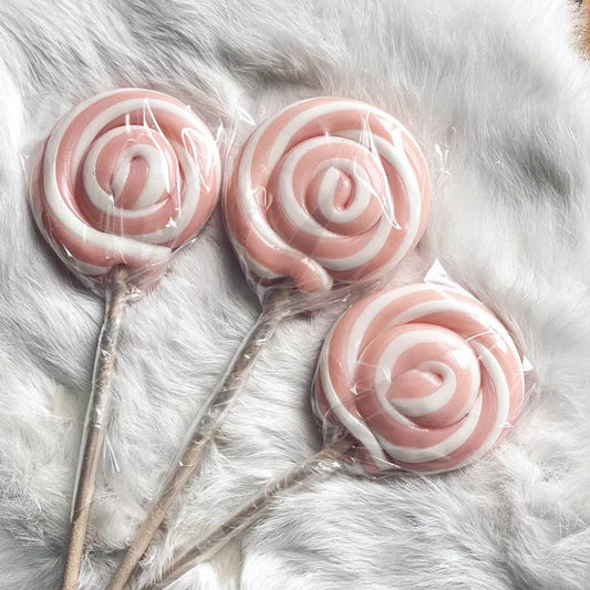 Lolly met strepen roze en wit